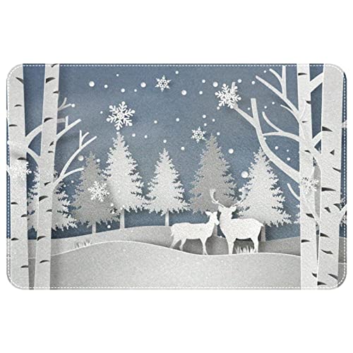 WOSHJIUK Teppich,Fußmatte,Weihnachten Hirsch Wald Schnee Winter,24x35 Zoll Türteppiche für Wohnzimmer,Bodenmatte,Schlafzimmerteppich von WOSHJIUK