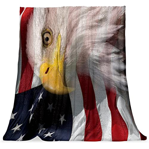 WOSHJIUK Überwurf-Fleecedecken, leichte Couchdecke,amerikanischer Adler auf amerikanischer Flagge,Weiche Decken und Überwürfe für das Sofa von WOSHJIUK