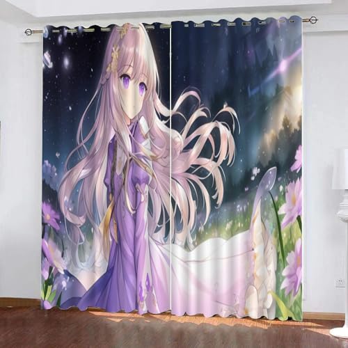 WOSUBI Vorhänge Blickdicht 160x140cm Anime Girl Gardinen Mit Ösen Junge Mädchen Manga Japanisch Vorhang Kinderzimmer 2Er Set Thermo Verdunklungsvorhänge von WOSUBI