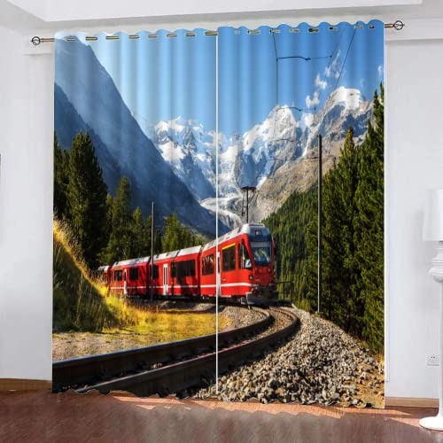 WOSUBI Vorhänge Blickdicht 160x140cm Dampfeisenbahn Gardinen Mit Ösen Junge Mädchen Retro-Zug Vorhang Kinderzimmer 2Er Set Thermo Verdunklungsvorhänge von WOSUBI