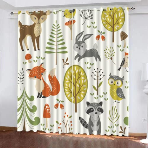 WOSUBI Vorhänge Blickdicht 160x200 cm Waschbär Vorhänge Wohnzimmer mit Ösen 3D Hasenfuchs Schlafzimmer Vorhänge Blickdicht 2Er Set Junge Mädchen von WOSUBI