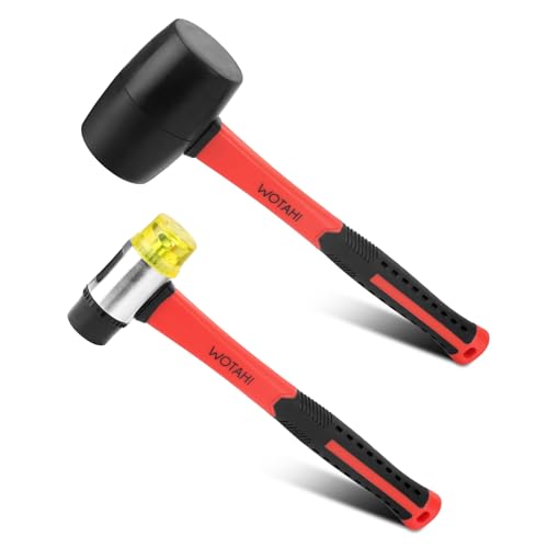 WOTAHI 2-teiliges Hammer-Set, 473 g Gummihammer und 35 mm doppelseitiger weicher Hammer mit massivem Kopf und weichem Fiberglasgriff, 2-teiliges Gummihammer-Set WTH005 WOTAHI 2-teiliges Hammer-Set, 473 g Gummihammer und 35 mm doppelseitiger weicher Hammer mit massivem Kopf und weichem Fiberglasgriff, 2-teiliges Gummihammer-Set WTH005 von WOTAHI