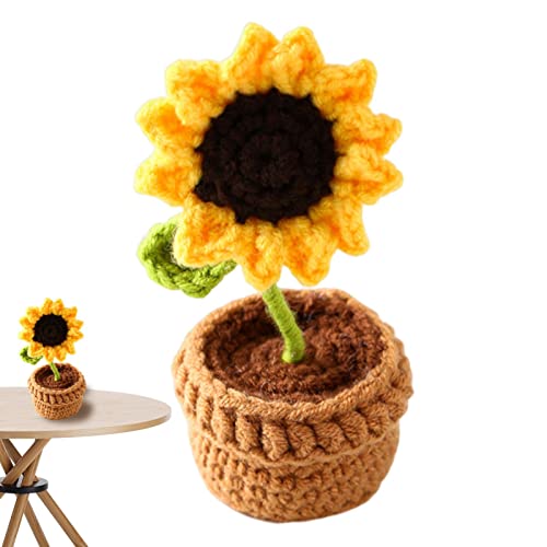 WOTEG Gestrickte Blume | niedliche Cartoon-Topfpflanzen-Ornamente mit lebendigen Farben | Blumengeschenke für Menschen, die Bastelarbeiten mögen, DIY Handwerk Heimdekorationen von WOTEG