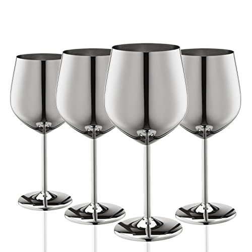 WOTOR Edelstahl Weingläser 4er Set, 540ml Camping Weingläser Unzerbrechlich, Robust & Tragbare Metall Kelche,Passend Für Outdoor, Pool, Reisen (Silber) von WOTOR