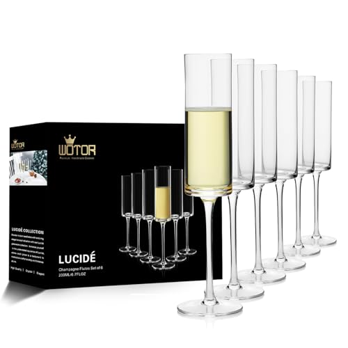 WOTOR Kristall-Sektflöten, mundgeblasene Champagnergläser, 6 Stück, für Damen, Herren, einzigartiges Geschenk für Geburtstag, Hochzeit, Jahrestag, 190 ml, transparent WOTOR Kristall-Sektflöten, mundgeblasene Champagnergläser, 6 Stück, für Damen, Herren, einzigartiges Geschenk für Geburtstag, Hochzeit, Jahrestag, 190 ml, transparent von WOTOR