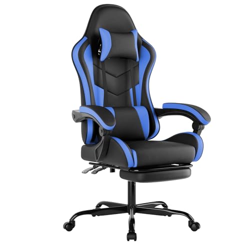 WOTSTA Gaming Chair Computerstuhl Ergonomischer Gaming Stuhl mit Fußstütze Bürostuhl Ergonomischer Computerstuhl mit Lendenwirbelstütze (BLKBL) von WOTSTA