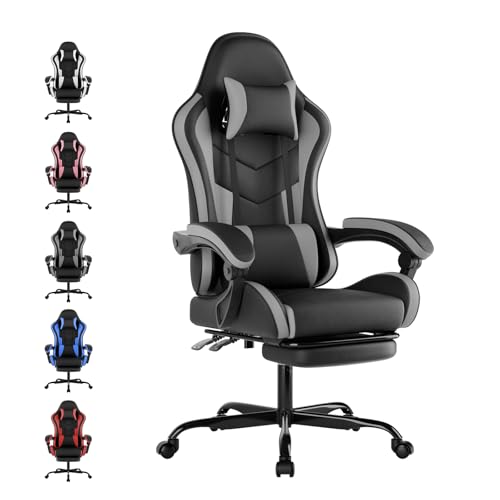 WOTSTA Gaming Chair Computerstuhl Ergonomischer Gaming Stuhl mit Fußstütze Bürostuhl Ergonomischer Computerstuhl mit Lendenwirbelstütze (BLKGY) von WOTSTA