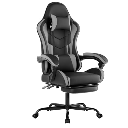 WOTSTA Gaming Chair Computerstuhl Ergonomischer Gaming Stuhl mit Fußstütze Bürostuhl Ergonomischer Computerstuhl mit Lendenwirbelstütze (BLKGY) von WOTSTA