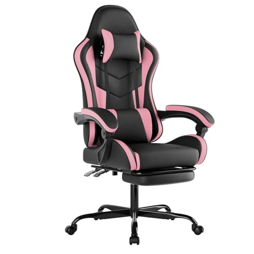 WOTSTA Gaming Chair Computerstuhl Ergonomischer Gaming Stuhl mit Fußstütze Bürostuhl Ergonomischer Computerstuhl mit Lendenwirbelstütze (BLKPK) von WOTSTA