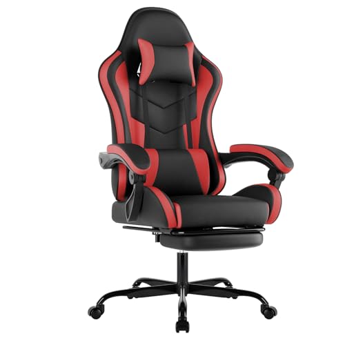 WOTSTA Gaming Chair Computerstuhl Ergonomischer Gaming Stuhl mit Fußstütze Bürostuhl Ergonomischer Computerstuhl mit Lendenwirbelstütze (BLKRD) von WOTSTA