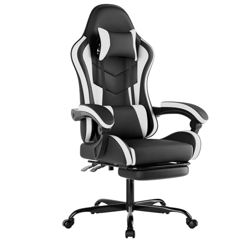 WOTSTA Gaming Chair Computerstuhl Ergonomischer Gaming Stuhl mit Fußstütze Bürostuhl Ergonomischer Computerstuhl mit Lendenwirbelstütze (BLKWT) von WOTSTA