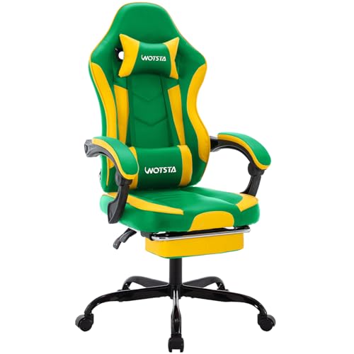 WOTSTA Gaming Chair Computerstuhl Ergonomischer Gaming Stuhl mit Fußstütze Bürostuhl Ergonomischer Computerstuhl mit Lendenwirbelstütze GrünGelb von WOTSTA