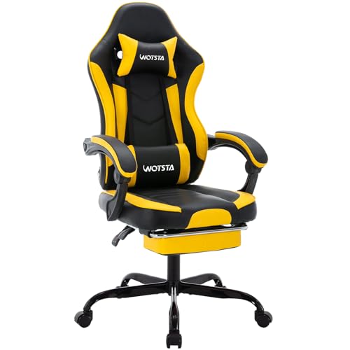 WOTSTA Gaming Chair Computerstuhl Ergonomischer Gaming Stuhl mit Fußstütze Bürostuhl Ergonomischer Computerstuhl mit Lendenwirbelstütze SchwarzGelb von WOTSTA