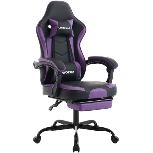 WOTSTA Gaming Chair Computerstuhl Ergonomischer Gaming Stuhl mit Fußstütze Bürostuhl Ergonomischer Computerstuhl mit Lendenwirbelstütze SchwarzViolett von WOTSTA
