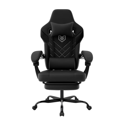 WOTSTA Gaming Stuhl, Bürostuhl Ergonomischer PC Gamer Stuhl mit Lendenwirbelstütze und Kopfstütze, Racing Gaming Sessel mit Fußstütze, 90-135° Rückenlehne von WOTSTA