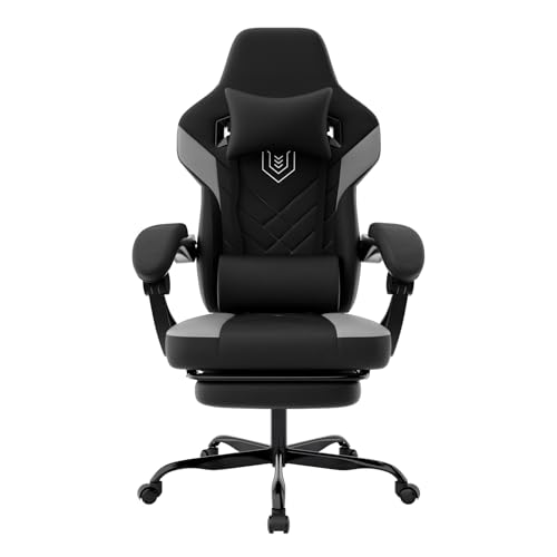 WOTSTA Gaming Stuhl, Bürostuhl Ergonomischer PC Gamer Stuhl mit Lendenwirbelstütze und Kopfstütze, Racing Gaming Sessel mit Fußstütze, 90-135° Rückenlehne von WOTSTA