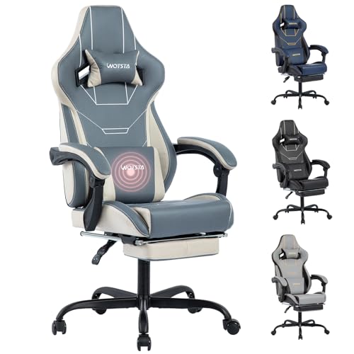 WOTSTA Gaming Stuhl Ergonomischer Gamer Stuhl Bürostuhl mit Fußstütze Racing Computerstuhl Höhenverstellbar Gepolstert Gaming Chair Blau Beige von WOTSTA