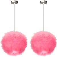 2 Stück Moderne Pendelleuchte Federdekoration Hängelampe Höhenverstellbar Deckenleuchte Rosa Kronleuchter Ø30cm von WOTTES