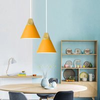 2 Stück Moderne Pendelleuchte Industrielle Hängelampe Holz Metall Deckenleuchten für Esszimmer Küche Dunkelgelb Ø22cm von WOTTES