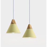 2 Stück Moderne Pendelleuchte Industrielle Hängelampe Holz Metall Deckenleuchten für Esszimmer Küche Gelb Ø22cm von WOTTES