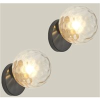 2 Stück Moderne Wandleuchte Innen Kugel Wandlampe mit Glaskugel Lampenschirm Ø15CM Wandbeleuchtung E27 Transparent + Schwarz von WOTTES