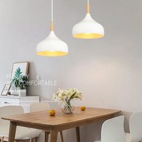 2 Stück Moderner Pendelleuchte Metall Holzall Hängelampe Tropfenförmig Deckenleuchte Weiß Ø24cm 2 Stück Moderner Pendelleuchte Metall Holzall Hängelampe Tropfenförmig Deckenleuchte Weiß Ø24cm von WOTTES