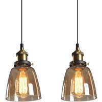 2 Stück Vintage Industrie Pendelleuchte Glas Hängeleuchte Dekorative Deckenlampe Bernstein Kronleuchter Ø14cm von WOTTES