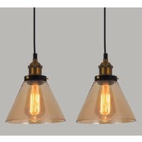 2 Stück Vintage Industrie Pendelleuchte Glas Hängeleuchte Dekorative Deckenlampe Bernstein Kronleuchter Ø18cm von WOTTES