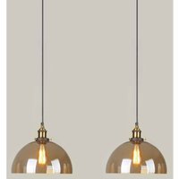 2 Stück Vintage Industrie Pendelleuchte Glas Hängeleuchte Dekorative Deckenlampe Bernstein Kronleuchter Ø20X23cm von WOTTES