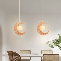2 Stück Vintage Pendelleuchte Mond Hängeleuchte Papierkordel Lampenschirm Hängelampe Boho Deckenleuchte Ø38cm 2 Stück Vintage Pendelleuchte Mond Hängeleuchte Papierkordel Lampenschirm Hängelampe Boho Deckenleuchte Ø38cm von WOTTES