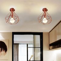 2 Stücke Vintage Industrie Deckenleuchte Käfig Deckenlampe Semi Flush Mount Wohnzimmerlampe Rot Ø25cm von WOTTES