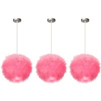 3 Stück Moderne Pendelleuchte Federdekoration Hängelampe Höhenverstellbar Deckenleuchte Rosa Kronleuchter Ø30cm von WOTTES