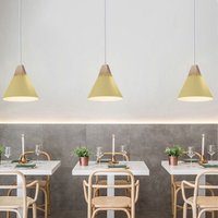 3 Stück Moderne Pendelleuchte Industrielle Hängelampe Holz Metall Deckenleuchten für Esszimmer Küche Gelb Ø22cm von WOTTES