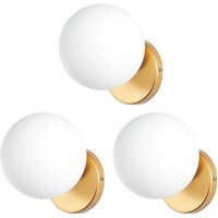 3 Stück Moderne Wandleuchte Innen Kugel Wandlampe mit Glaskugel Lampenschirm Ø15CM Wandbeleuchtung E27 Cremeweiß + Gold von WOTTES