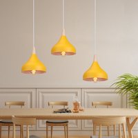 3 Stück Moderner Pendelleuchte Metall Holz Hängelampe Höhenverstellbar Deckenleuchte Orange Ø20cm von WOTTES
