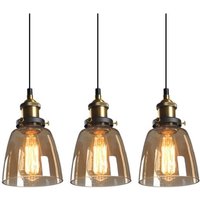 3 Stück Vintage Industrie Pendelleuchte Glas Hängeleuchte Dekorative Deckenlampe Bernstein Kronleuchter Ø14cm von WOTTES
