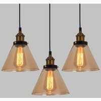 3 Stück Vintage Industrie Pendelleuchte Glas Hängeleuchte Dekorative Deckenlampe Bernstein Kronleuchter Ø18cm von WOTTES