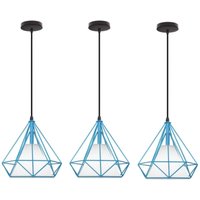 3 Stück Vintage Pendelleuchte Industrie Hängelampe Rautenförmig Lampenschirm Käfig Deckenleuchter Blaue Ø25cm von WOTTES