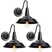 3 Stücke Industrielle Wandleuchte Vintage Wandlampe Innen Deckenleuchte E27 Lampe Wand Schwarz Ø26cm von WOTTES
