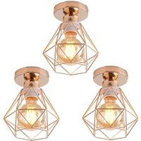 3 Stücke Vintage Deckenlampe Industrial Design Deckenleuchte Käfig Pendelleuchte Gold Ø16cm von WOTTES