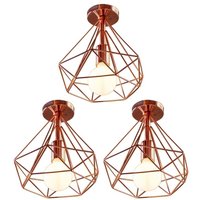 3 Stücke Vintage Industrie Deckenleuchte Käfig Deckenlampe Semi Flush Mount Wohnzimmerlampe Rot Ø25cm von WOTTES