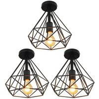 3 Stücke Vintage Industrie Deckenleuchte Käfig Deckenlampe Semi Flush Mount Wohnzimmerlampe Schwarz Ø25cm von WOTTES