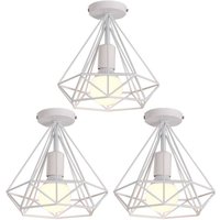 3 Stücke Vintage Industrie Deckenleuchte Käfig Deckenlampe Semi Flush Mount Wohnzimmerlampe Weiß Ø25cm von WOTTES