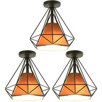 3 Stücke Vintage Industrie Deckenleuchte Käfig Deckenlampe Textil Metall Wohnzimmerlampe Braun Ø25cm von WOTTES