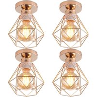4 Stücke Vintage Deckenlampe Industrial Design Deckenleuchte Käfig Pendelleuchte Gold Ø16cm von WOTTES