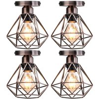 4 Stücke Vintage Deckenlampe Industrial Design Deckenleuchte Käfig Pendelleuchte Kupferrost Ø16cm von WOTTES