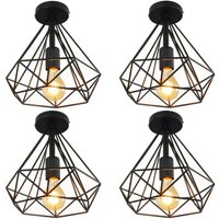 4 Stücke Vintage Industrie Deckenleuchte Käfig Deckenlampe Semi Flush Mount Wohnzimmerlampe Schwarz Ø25cm von WOTTES