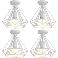 4 Stücke Vintage Industrie Deckenleuchte Käfig Deckenlampe Semi Flush Mount Wohnzimmerlampe Weiß Ø25cm von WOTTES