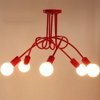 Wottes - 5-Flammige Deckenleuchte Modern Kreative Deckenlampe Rot Kronleuchte E27 Schlafzimmer Wohnzimmer von WOTTES