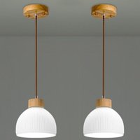 E27 Modern Pendelleuchte Höhenverstellbar Hängelampe Glas Holz Deckenleuchte Lampenschirm Ø18CM 2 Stücke von WOTTES